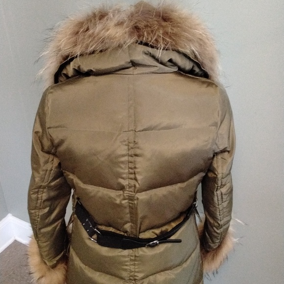Women's Fox Fur-Trimmed Puffer Coat - Olive - Picture 5 of 15